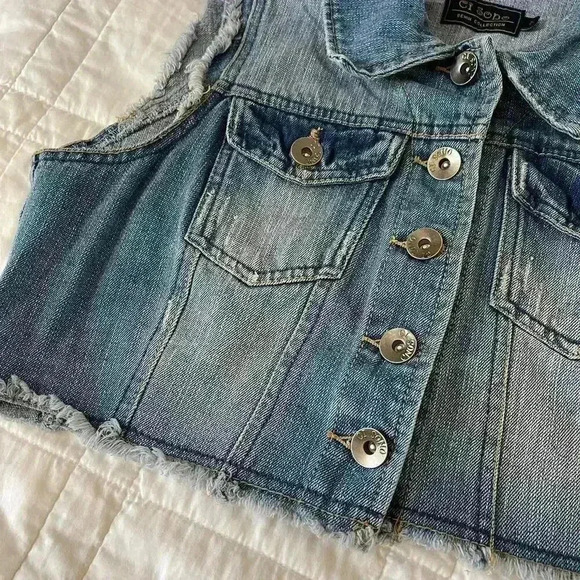 Ci sono western denim vest girls size large Y2K boho hippie buttons cutoff faded - Picture 4 of 4